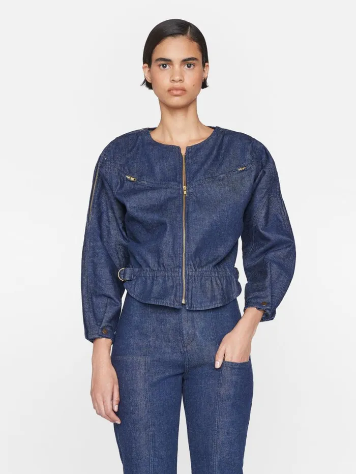 Women Jackets and Coats FRAME Slouchy Zip Up Jacket 8212 Rinse Women Jackets and Coats FRAME Slouchy Zip Up Jacket 8212 Rinse