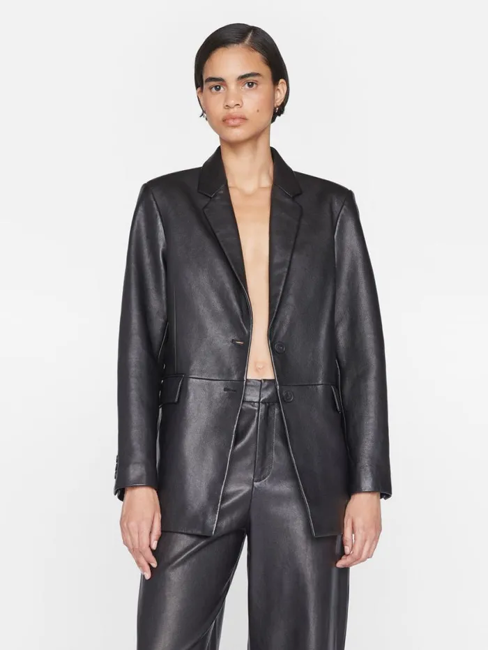 Women Jackets and Coats FRAME The Oversized Leather Blazer 8212 Noir Women Jackets and Coats FRAME The Oversized Leather Blazer 8212 Noir