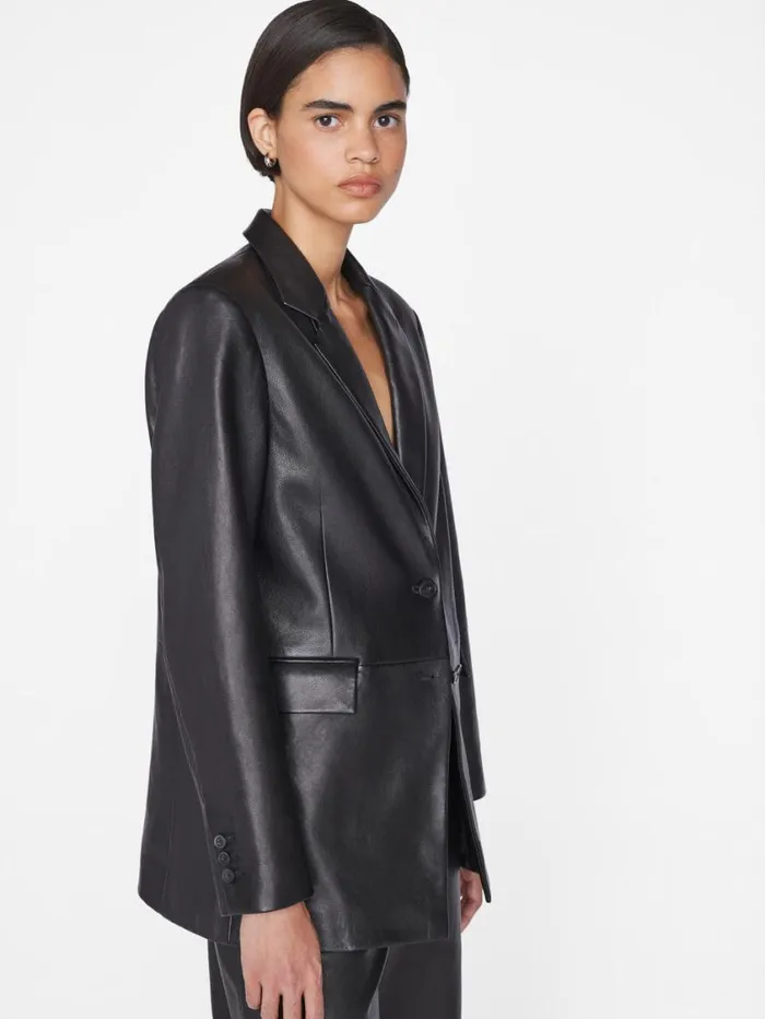 Women Jackets and Coats FRAME The Oversized Leather Blazer 8212 Noir Women Jackets and Coats FRAME The Oversized Leather Blazer 8212 Noir