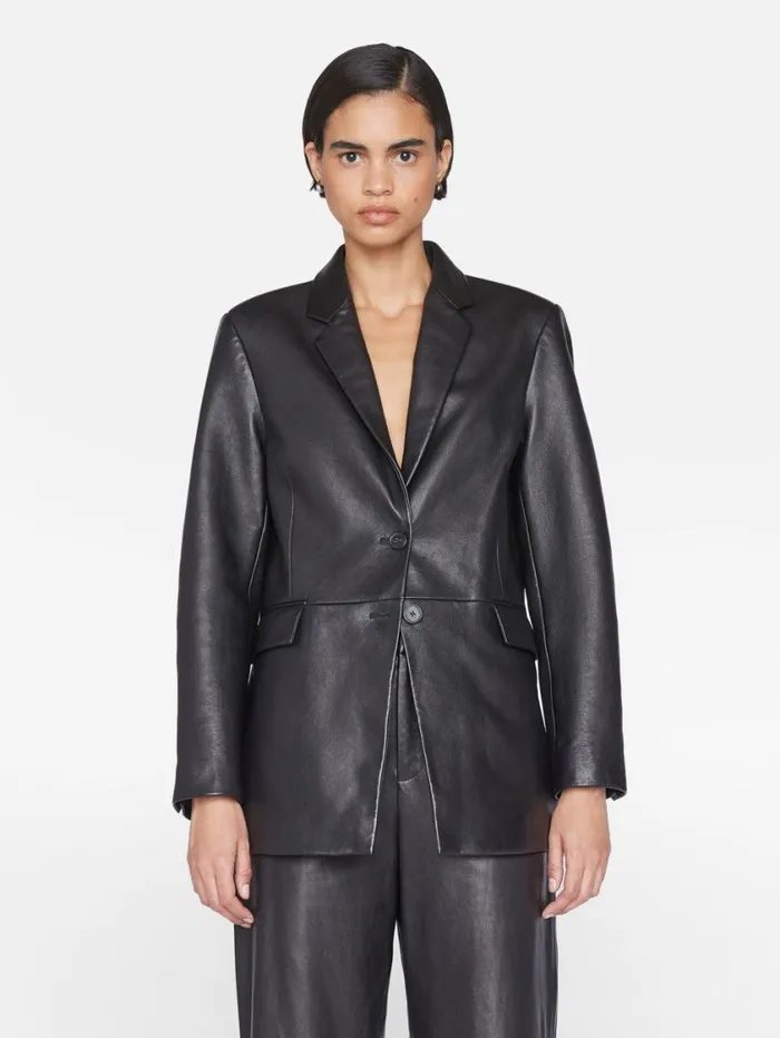 Women Jackets and Coats FRAME The Oversized Leather Blazer 8212 Noir Women Jackets and Coats FRAME The Oversized Leather Blazer 8212 Noir