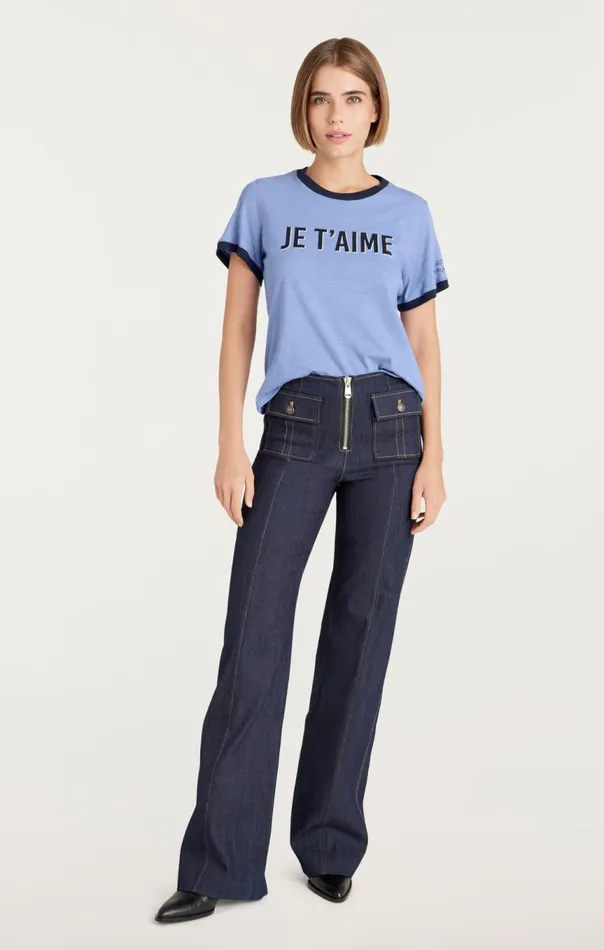 Women Je Taime Ringer Tee Rusticblue Cinq Sept Tees