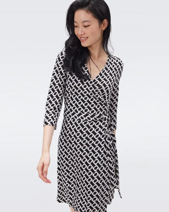 Women Julian Silk Jersey Wrap Dress Chain Link Medium Black DVF Dresses