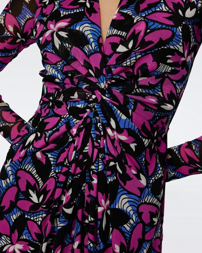 Women Kassia Mesh Dress Fishnet Floral Purple Blush DVF Dresses