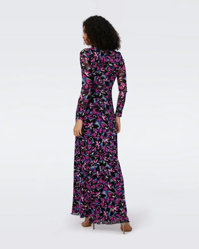 Women Kassia Mesh Dress Fishnet Floral Purple Blush DVF Dresses