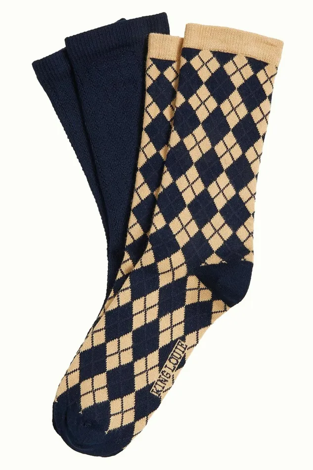 Women King Louie Socks 2Pack Argyle Evening Blue 8211 Argyle Socks