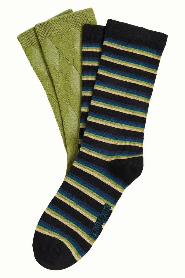 Women King Louie Socks 2Pack Century Stripe Woodbine Green 8211 Century Stripe Socks