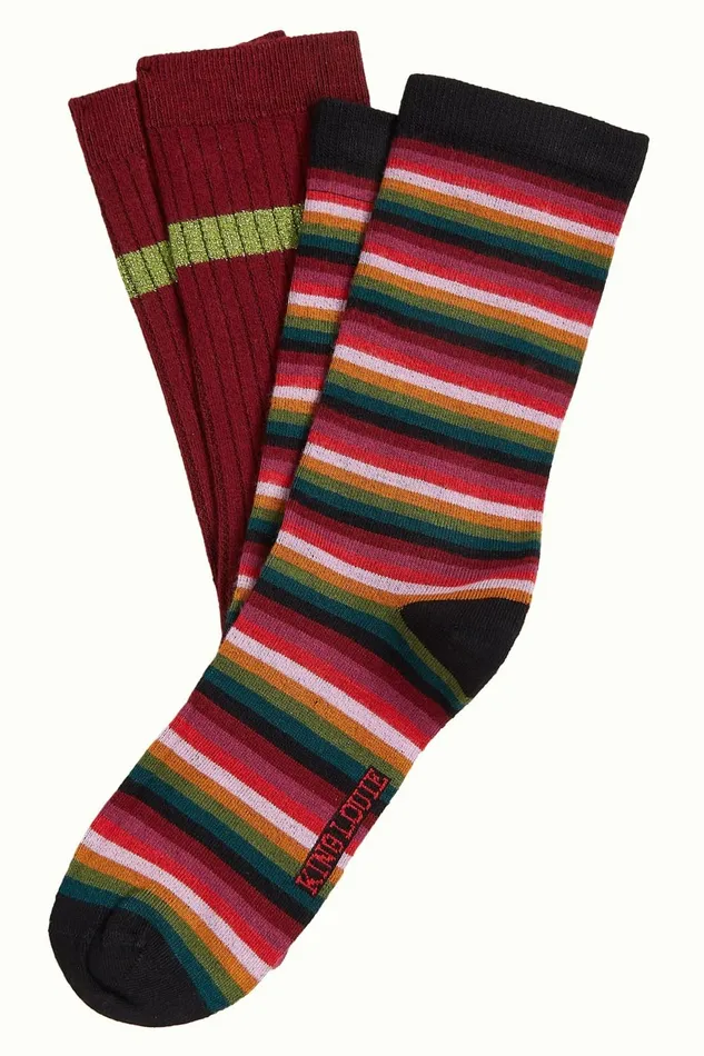 Women King Louie Socks 2Pack Mimmi Stripe Cabernet Red 8211 Mimmi Stripe Socks