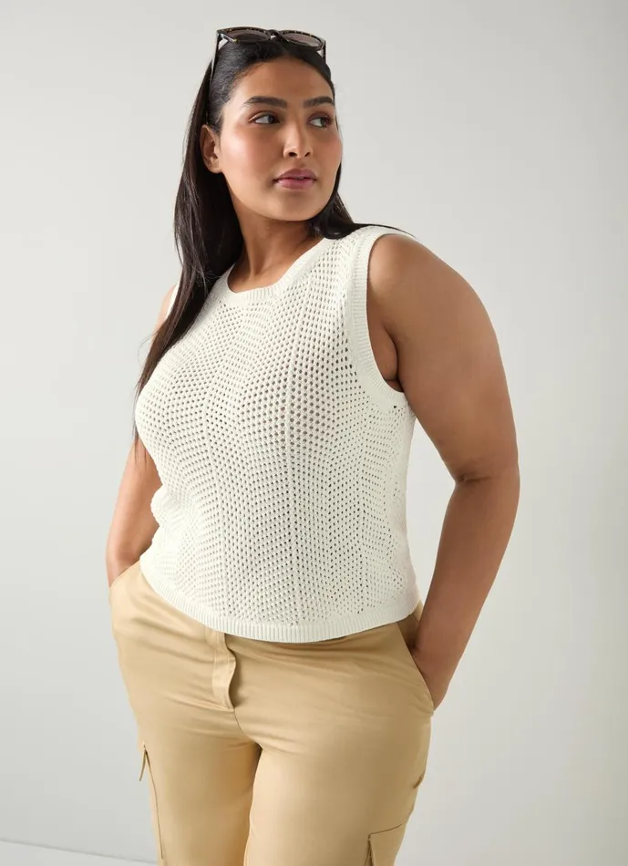 Women Knitwear LKBennett Ava White CottonRich Knitted Tank Top Pure White
