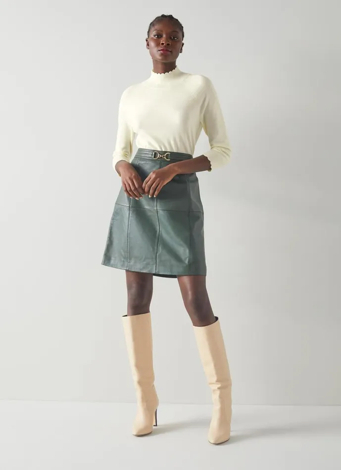 Women Knitwear LKBennett Betty Cream Sustainably Sourced Merino Wool Scallop Edge Jumper Cream