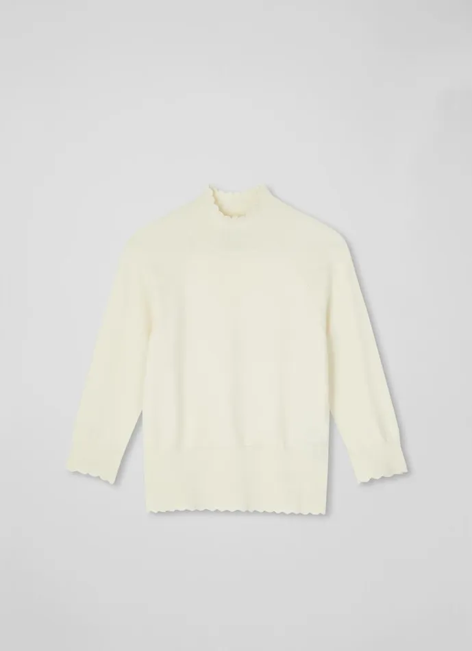 Women Knitwear LKBennett Betty Cream Sustainably Sourced Merino Wool Scallop Edge Jumper Cream
