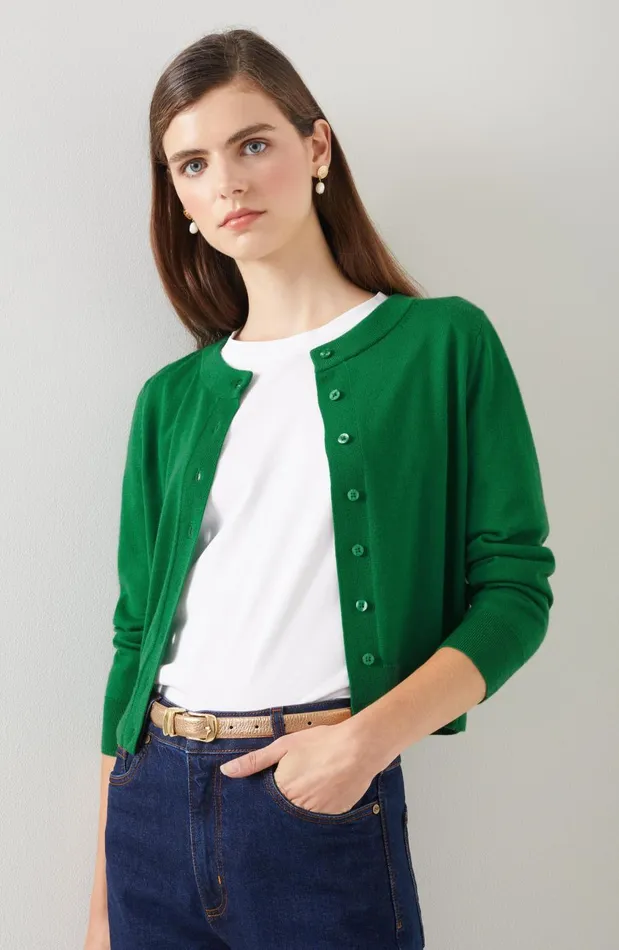 Women Knitwear LKBennett Connie Green Sustainably Sourced Merino Wool Cardigan Green