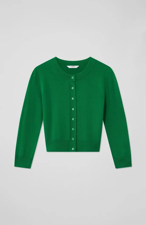 Women Knitwear LKBennett Connie Green Sustainably Sourced Merino Wool Cardigan Green
