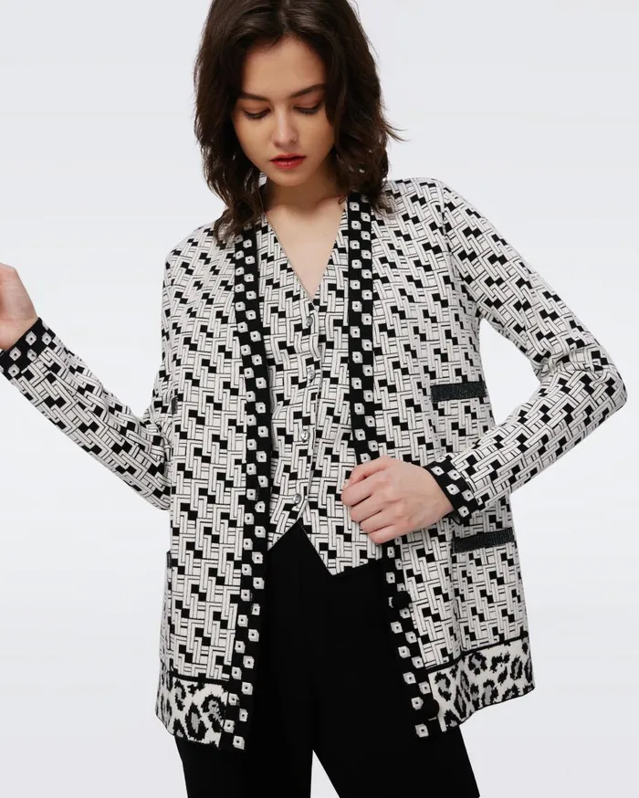 Women Korbin Knit Jacquard Cardigan Vinyl Links Ivory DVF Sweaters and Knits