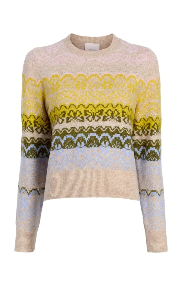 Women Lace Fair Isle Pullover Oatmealmulti Cinq Sept Sweaters and Knits
