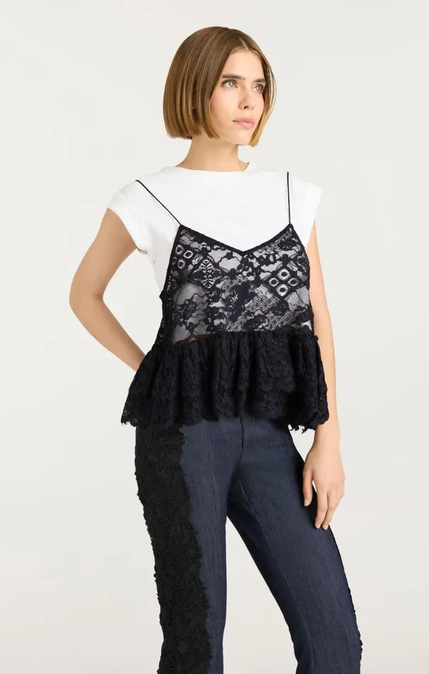 Women Lace Samantha Top Whiteblack Cinq Sept Tees