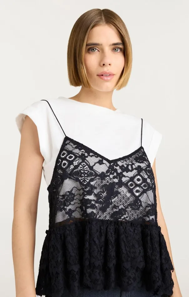 Women Lace Samantha Top Whiteblack Cinq Sept Tees