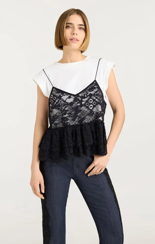 Women Lace Samantha Top Whiteblack Cinq Sept Tees