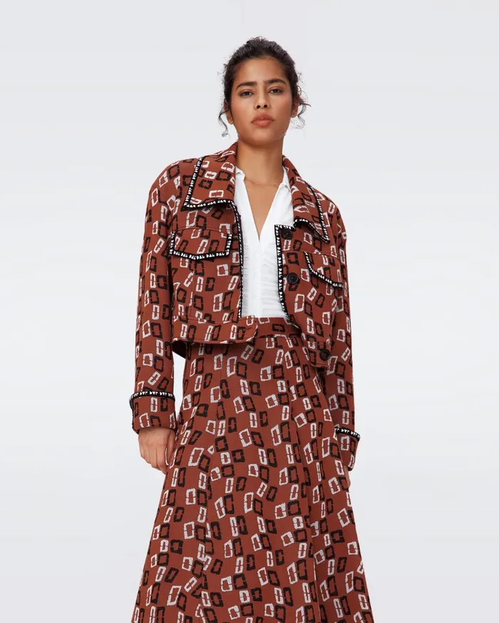 Women Lacie Jacket Chain Spots Brown DVF Jackets and Coats