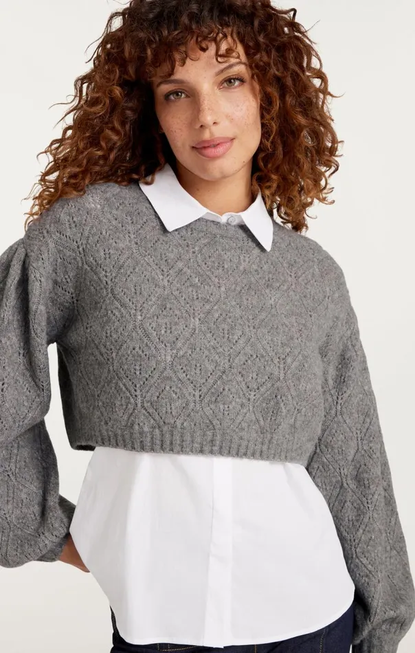 Women Landry Pullover Heathergreywhite Cinq Sept Sweaters and Knits