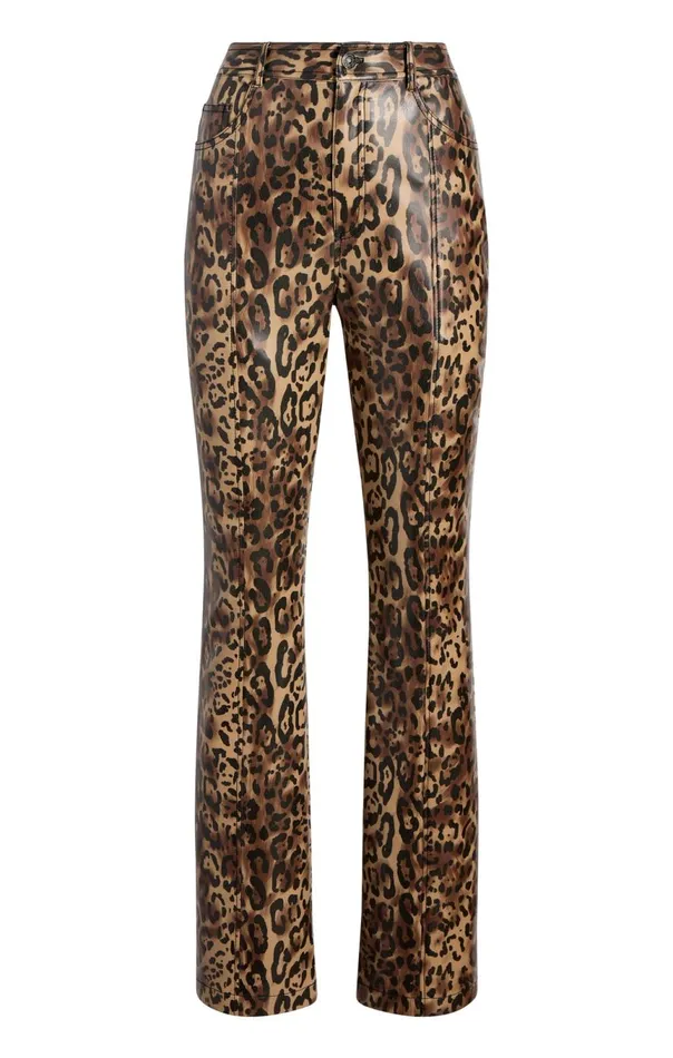 Women Leopard Vegan Leather Miller Pant Blacksahara Cinq Sept Pants