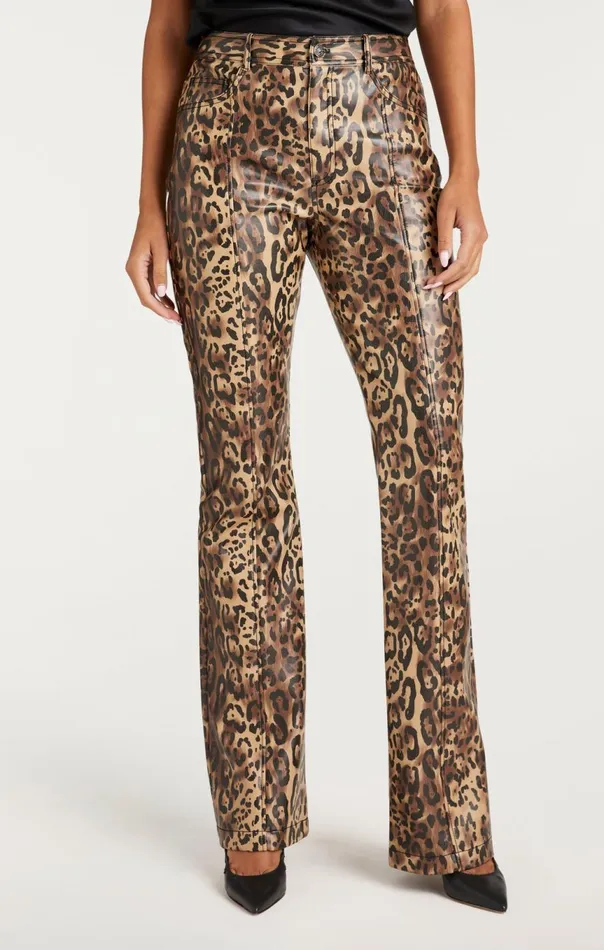 Women Leopard Vegan Leather Miller Pant Blacksahara Cinq Sept Pants