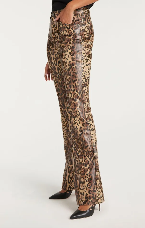 Women Leopard Vegan Leather Miller Pant Blacksahara Cinq Sept Pants