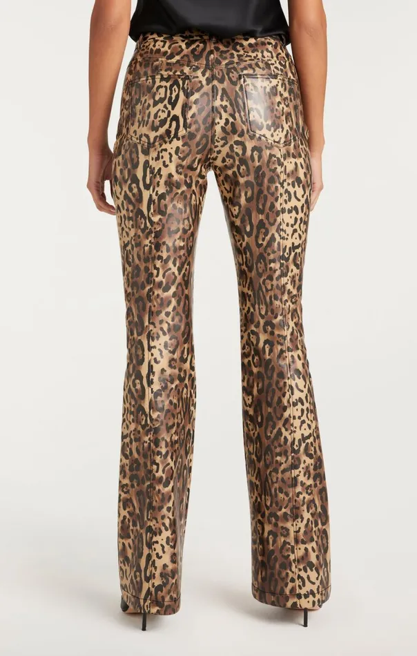Women Leopard Vegan Leather Miller Pant Blacksahara Cinq Sept Pants