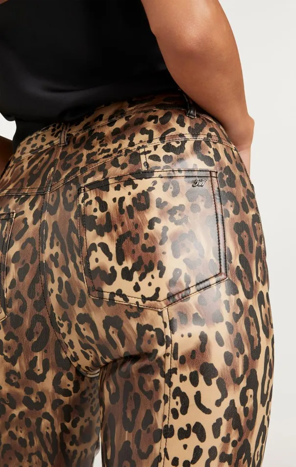 Women Leopard Vegan Leather Miller Pant Blacksahara Cinq Sept Pants