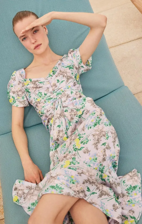 Women Light Washed Floral Walker Dress Pastelmulti Cinq Sept Midi