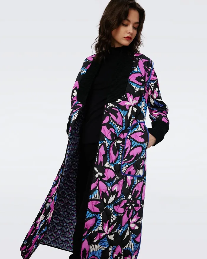 Women Loana Reversible Quilted Coat Fishnet Floral And Stadium Geo Purple DVF Jackets and Coats Women Loana Reversible Quilted Coat Fishnet Floral And Stadium Geo Purple DVF Jackets and Coats