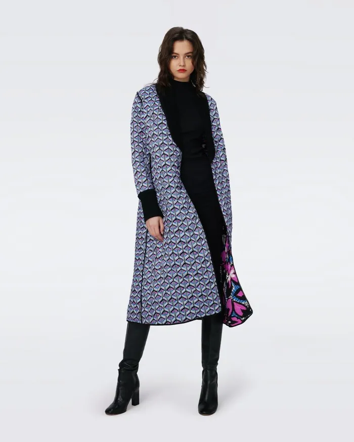 Women Loana Reversible Quilted Coat Fishnet Floral And Stadium Geo Purple DVF Jackets and Coats