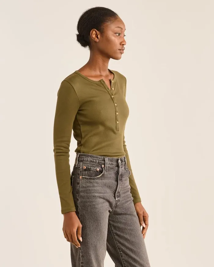 Women LONGSLEEVE PIMA COTTON HENLEY Antique White Pendleton Tees and Sweatshirts
