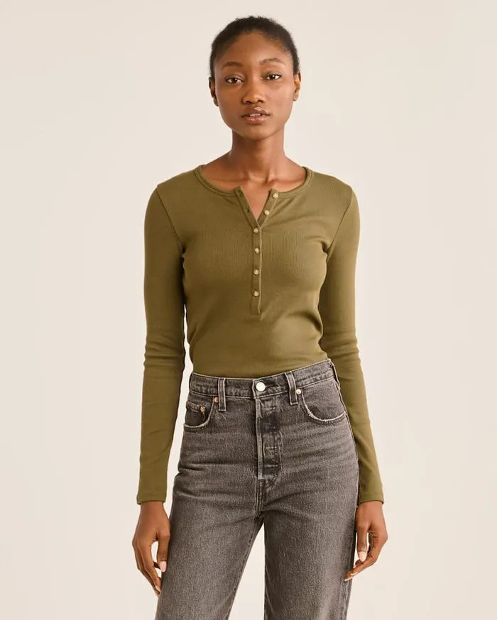Women LONGSLEEVE PIMA COTTON HENLEY Antique White Pendleton Tees and Sweatshirts