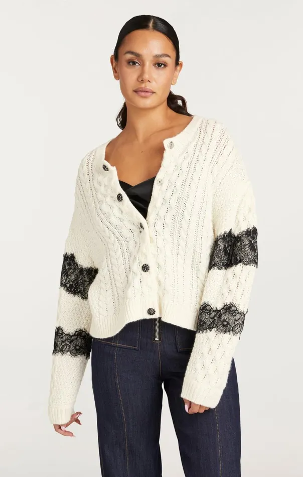 Women Louise Cardigan Ivoryblack Cinq Sept Sweaters and Knits