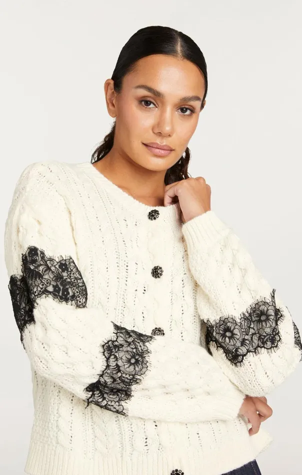 Women Louise Cardigan Ivoryblack Cinq Sept Sweaters and Knits