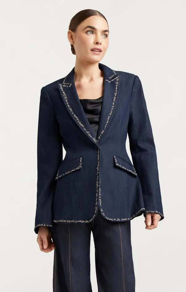 Women Love Letter Denim Cheyenne Blazer Indigo Cinq Sept Blazers