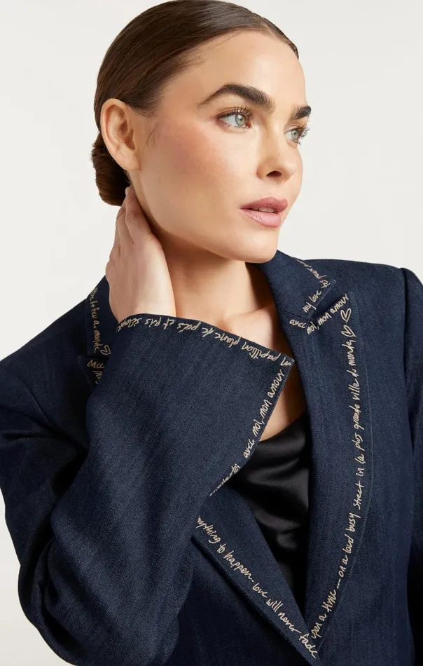 Women Love Letter Denim Cheyenne Blazer Indigo Cinq Sept Blazers