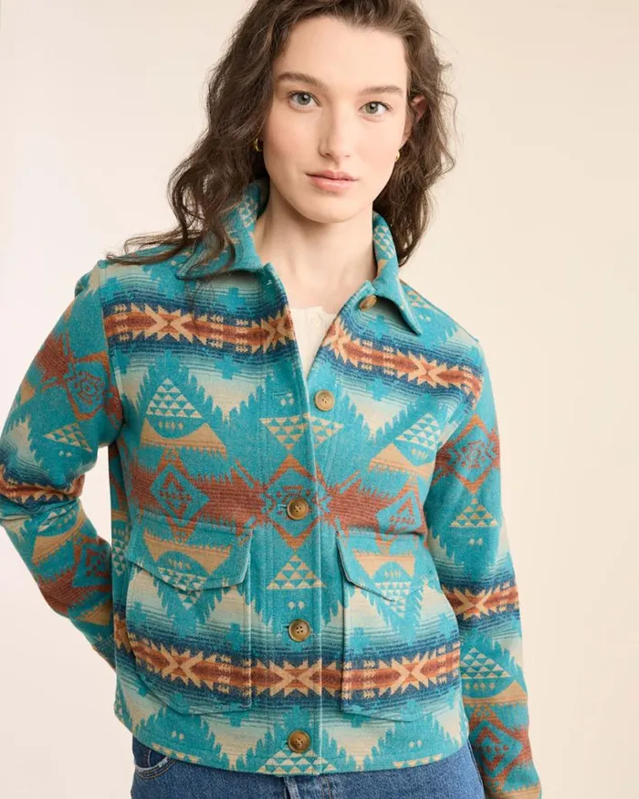 Women LOWELL WOOL JACKET Turquoise Nehalem Pendleton Jackets and Coats