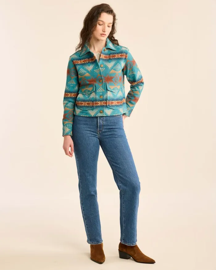 Women LOWELL WOOL JACKET Turquoise Nehalem Pendleton Jackets and Coats