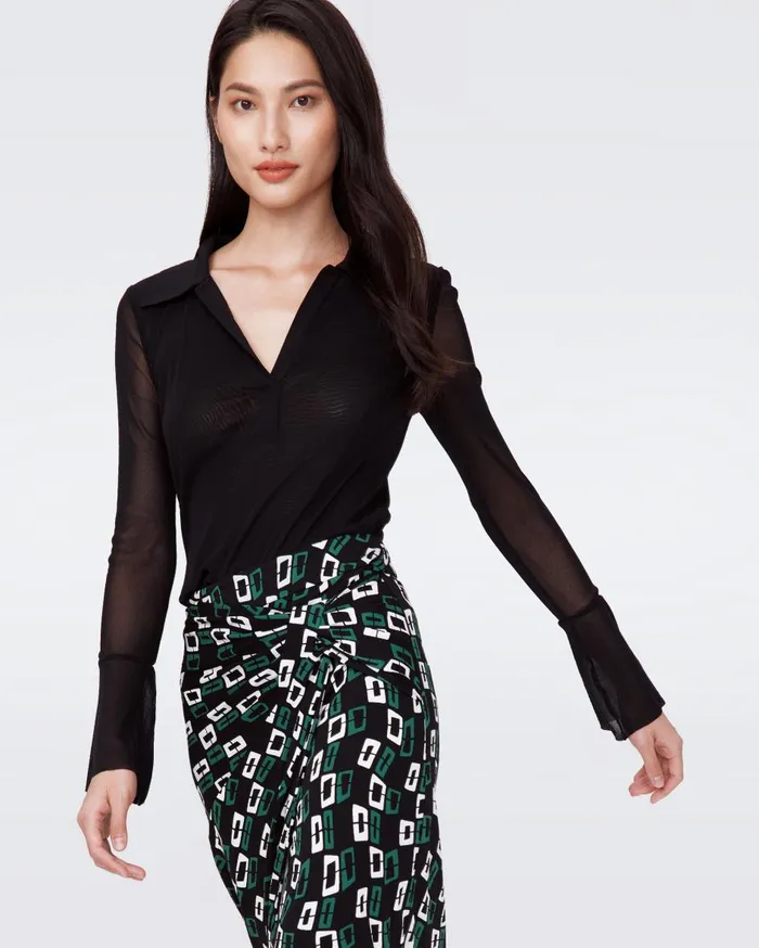 Women Mackenzie Mesh Top Black DVF Tops