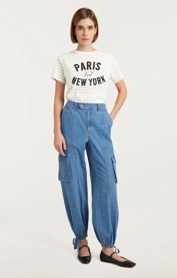 Women Melange Stripe Paris New York Tee Ivoryheathergrey Cinq Sept Tees