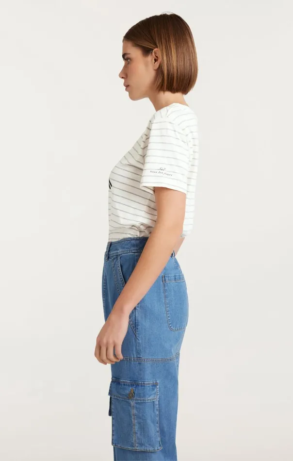 Women Melange Stripe Paris New York Tee Ivoryheathergrey Cinq Sept Tees
