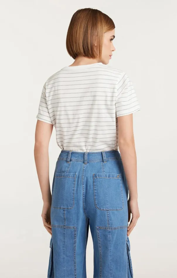 Women Melange Stripe Paris New York Tee Ivoryheathergrey Cinq Sept Tees