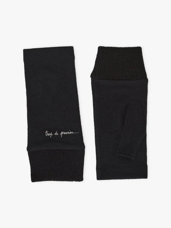 WomenMen Agns B Beanies and Gloves Black Wool Screenprinted Trop De Pression Fingerless Gloves WomenMen Agns B Beanies and Gloves Black Wool Screenprinted Trop De Pression Fingerless Gloves