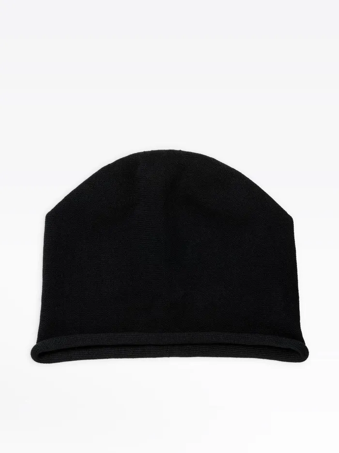 WomenMen Agns B Caps and Hats Black Cotton Knit Roul Beanie