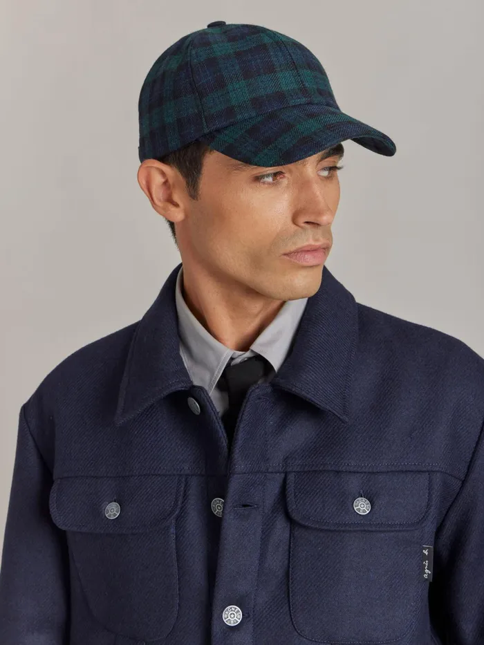 WomenMen Agns B Caps and Hats Green Wool Checked Nils Cap