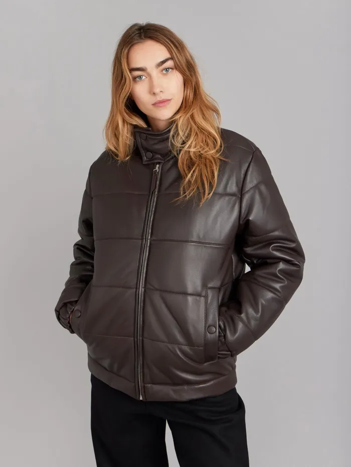 WomenMen Agns B Jackets and Coats Brown Unisex Lambskin Leather Padded Jacket