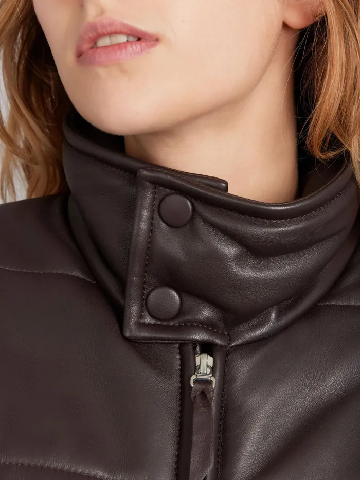 WomenMen Agns B Jackets and Coats Brown Unisex Lambskin Leather Padded Jacket
