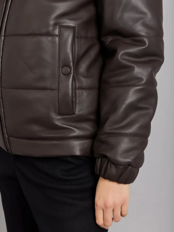 WomenMen Agns B Jackets and Coats Brown Unisex Lambskin Leather Padded Jacket