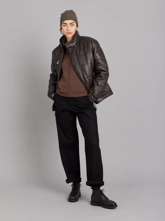 WomenMen Agns B Jackets and Coats Brown Unisex Lambskin Leather Padded Jacket